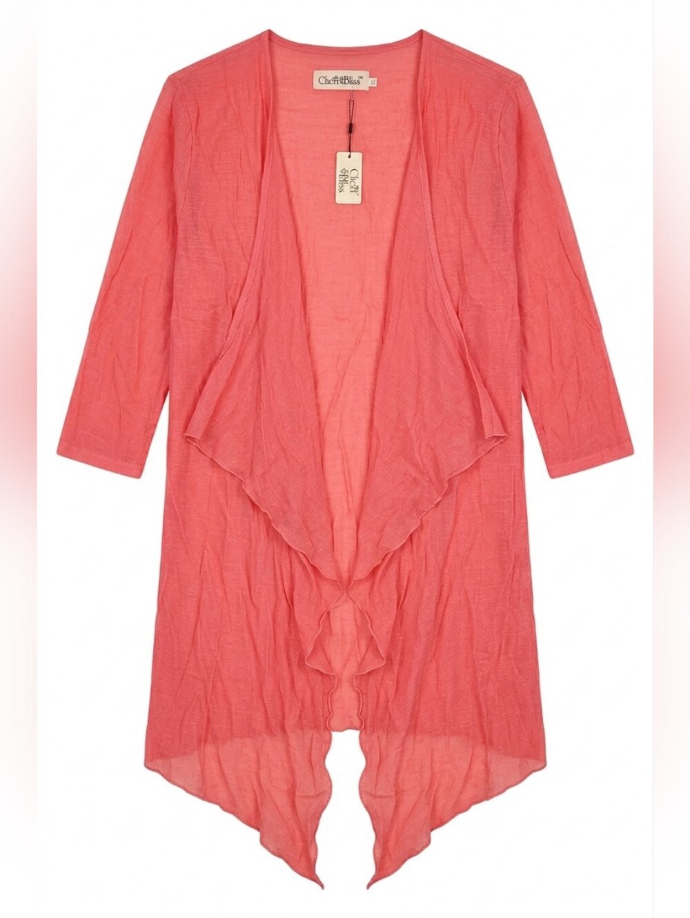 Cherie Bliss Sheer Flowy Coral Women's Swim Coverup Kimono Open Front NWT L/XL - Picture 2 of 9